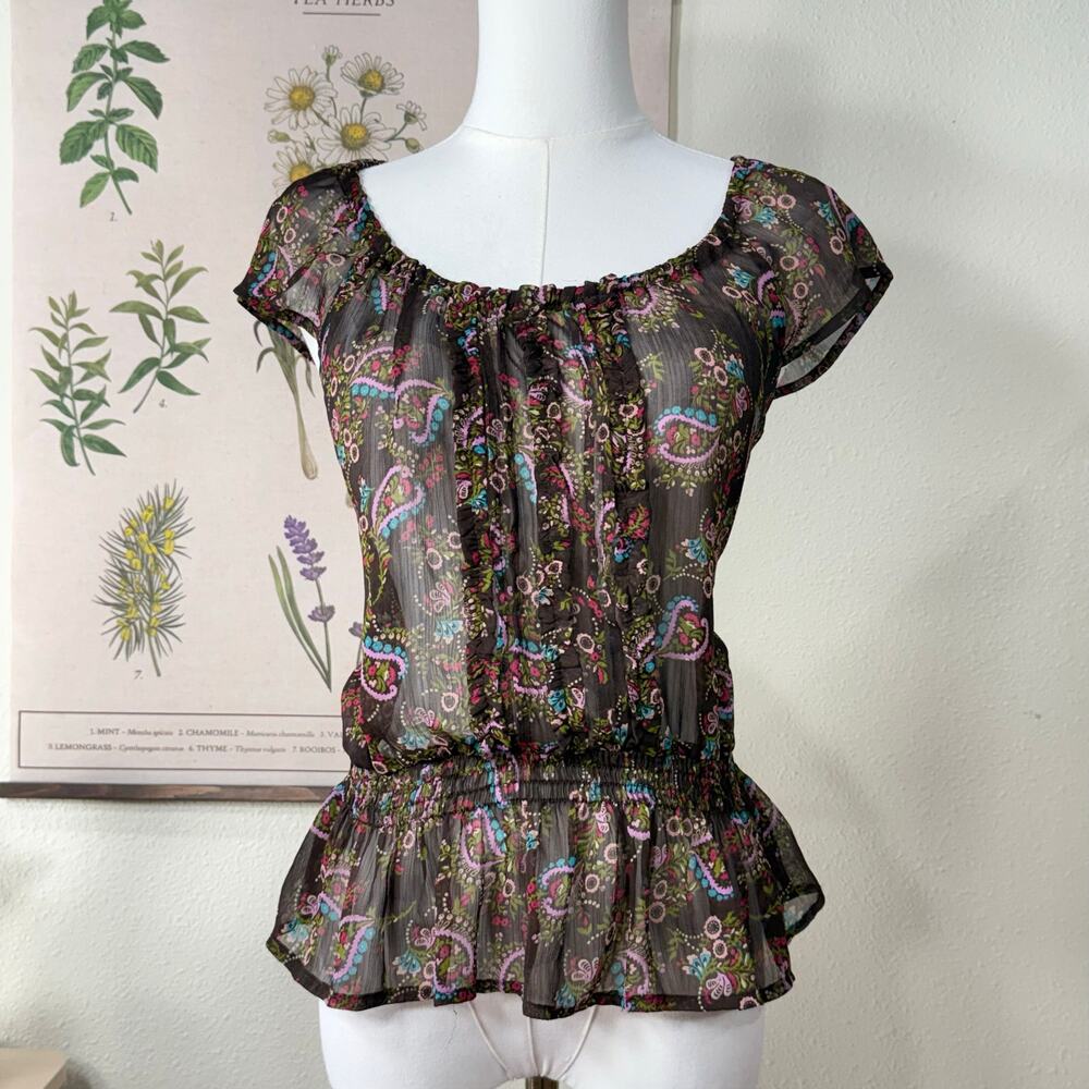 Y2k Sheer Floral Top Fairy Grunge Forest Cottage Whimsy Coastal Cowgirl Boho S